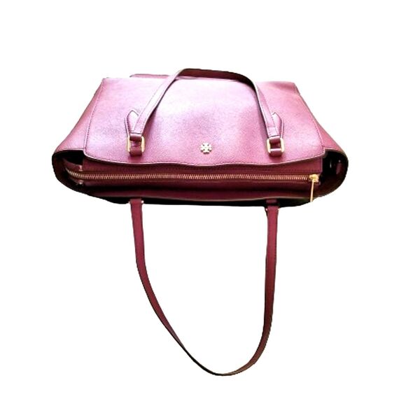 TORY BURCH Maroon Emerson Bag Saffiano Leather Top Zipper Handle Satchel Dk Red - Picture 5 of 15